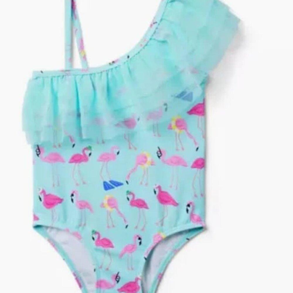 Janie and Jack Girls Flamingo One Shoulder Swimsuit